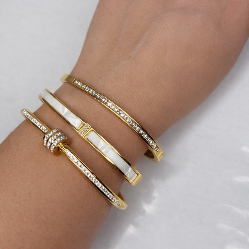 Elegant Gold and White Bangle Set